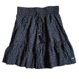 Nautica Floral Ruffle-Trimmed Pull-On Skirt Size XS Navy White Smocked Waist